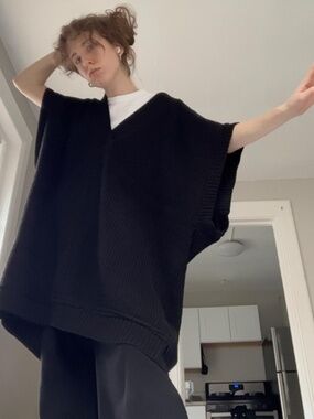 Ushatava Black Knit Oversized Vest, Unisex, Georgian Designers